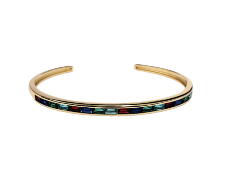 Gold with Multicolor Baguette Open Cuff Bracelet For Sale