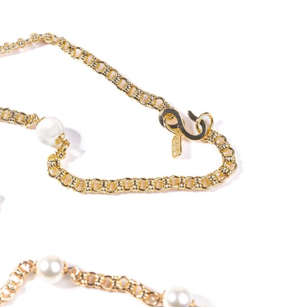 Gold Chain with Pearl Stations Necklace For Sale