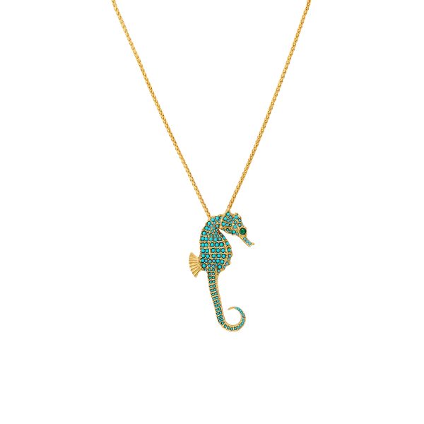 Gold Chain Necklace & Turquoise Seahorse Pendant Online Hot Sale