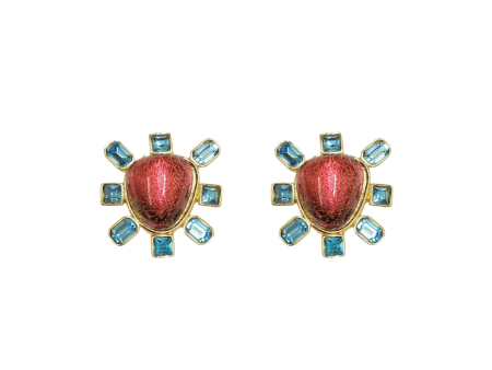 Aqua and Rose Cabochon Center Clip Earring Online