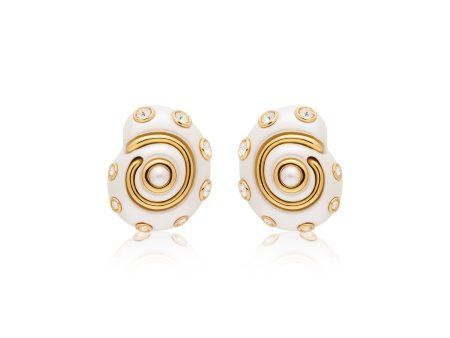 White & Gold Drop Pearl Snail Cip Earring Supply