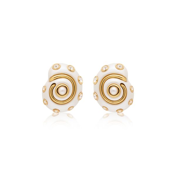 White & Gold Drop Pearl Snail Cip Earring Supply