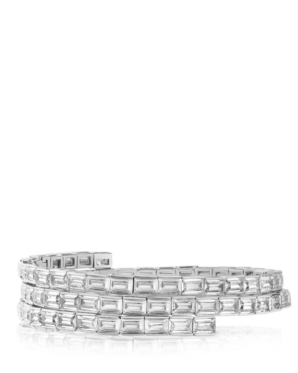 Baguette Cubic Zirconia Triple Coil Wrap Bracelet Online now