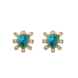 Clear Crystal and Aqua Cabochon Center Clip Earring Hot on Sale