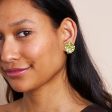 Aqua & Peridot Gold Button Clip Earrings Fashion