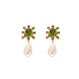 Topaz and Peridot Cabochon Center Pearl Drop Clip Earring Discount