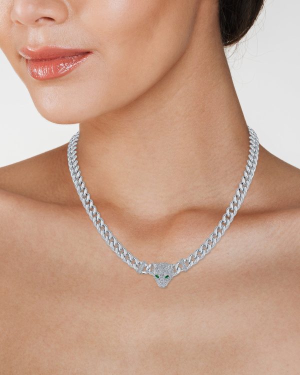 Pave Cubic Zirconia Panther Head Chain Necklace Hot on Sale