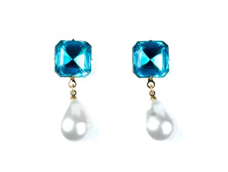 Aqua Stone Pearl Drop Pierced Earrings Online