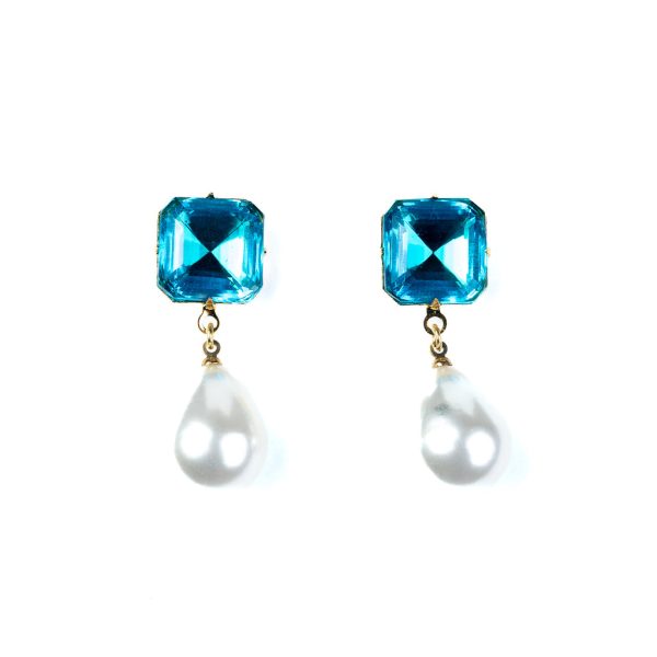 Aqua Stone Pearl Drop Pierced Earrings Online