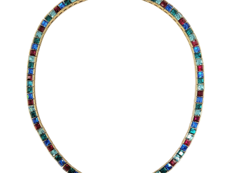 Gold With Multi Color Stones Baguette Necklace Online now