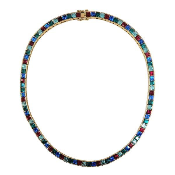 Gold With Multi Color Stones Baguette Necklace Online now