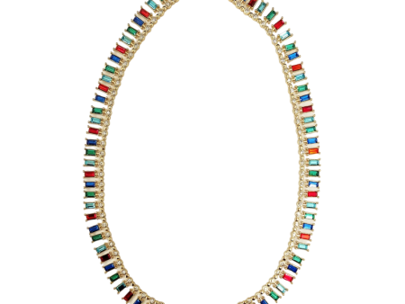 Gold with Multi Color Baguette  S  Hook Necklace Hot on Sale