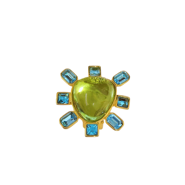 Aqua and Peridot Cabochon Center Clip Earring Sale