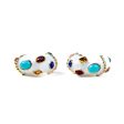 White & Multicolored Gemstones Clip-On Hoop Earrings Fashion