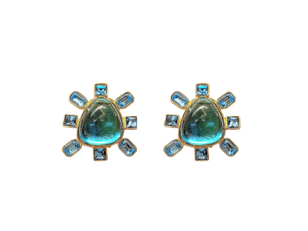 Aqua and Aqua Cabochon Center Clip Earring Sale