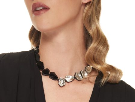 Vintage Gunmetal and Jet Crystal Odd Shape Clasp Necklace Hot on Sale