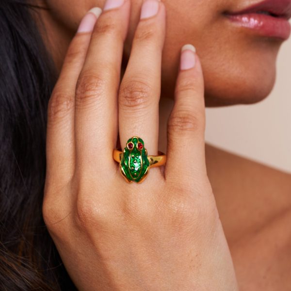 Transparent Green & Gold Frog Ring For Discount