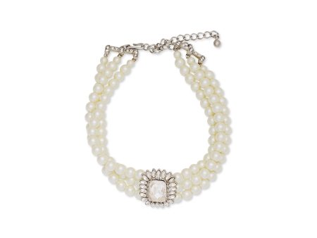 Three Row Pearl & Crystal Choker Fashion