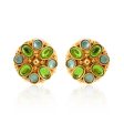 Aqua & Peridot Gold Button Clip Earrings Fashion