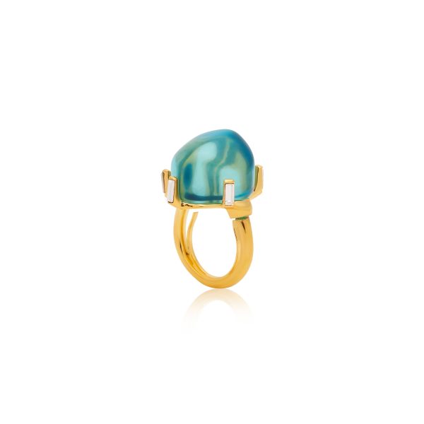 Aqua Nugget Adjustable Gold Ring Hot on Sale