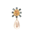 Aqua and Clear Crystal Cabochon Center Pearl Drop Clip Earring Fashion