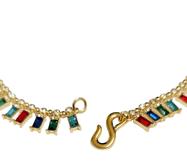 Gold with Multi Color Baguette  S  Hook Necklace Hot on Sale