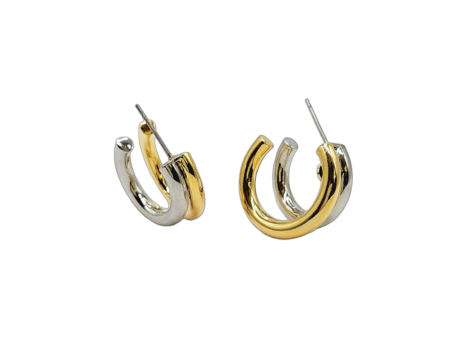 Two-Tone Hoop Pierced Earrings For Cheap