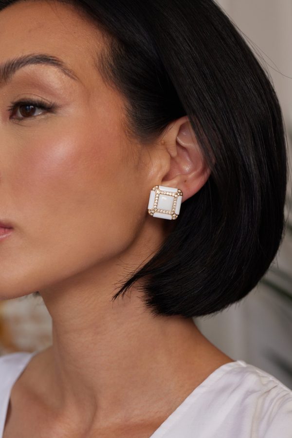 White Square Clip Earrings Online Hot Sale