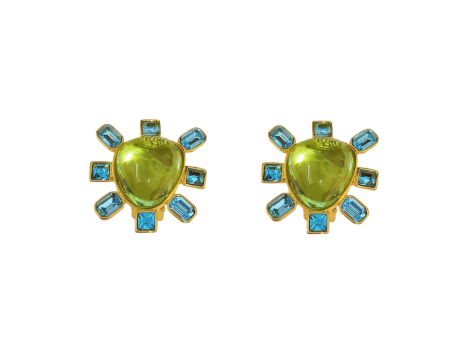 Aqua and Peridot Cabochon Center Clip Earring Sale