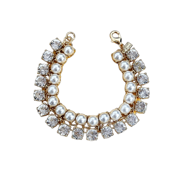 Double Row Crystal and Pearl Bracelet Online Hot Sale