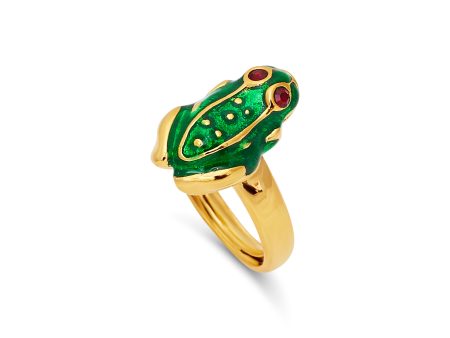 Transparent Green & Gold Frog Ring For Discount