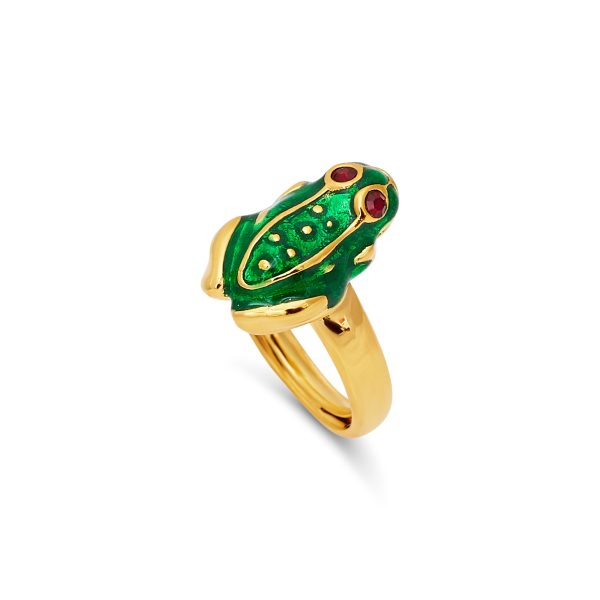 Transparent Green & Gold Frog Ring For Discount