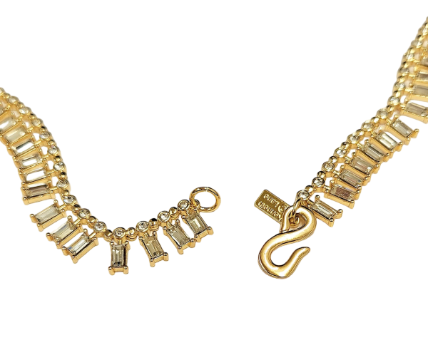 Gold with Clear Crystal Baguette  S  Hook Necklace Online Sale