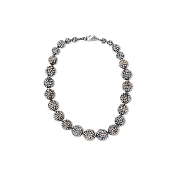 Hematite Pave Ball Charm Necklace For Discount