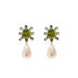 Aqua and Peridot Cabochon Center Pearl Drop Clip Earring Online Sale