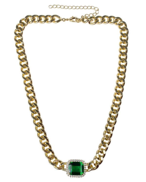 Emerald & Cubic Zirconia Chunky Chain Necklace Fashion