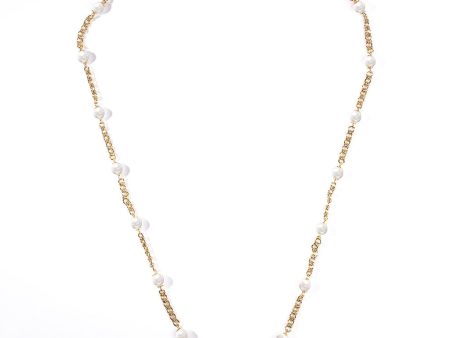 Gold Chain with Pearl Stations Necklace For Sale