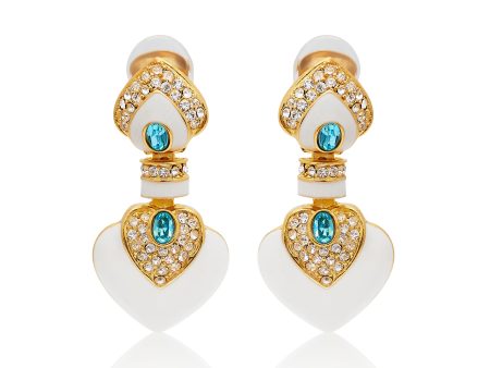 White & Aqua Heart Drop Clip Earrings on Sale