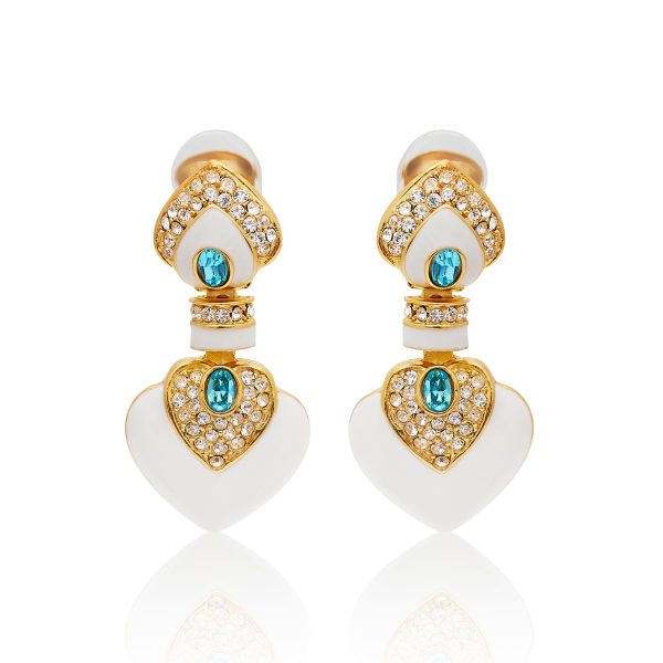 White & Aqua Heart Drop Clip Earrings on Sale