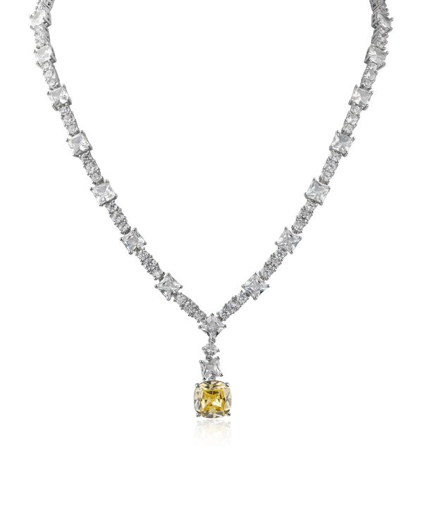 Canary Cushion Drop Cubic Zirconia Necklace on Sale