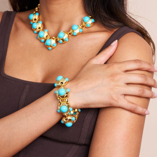 Satin Gold & Turquoise Center Bracelet Online Sale