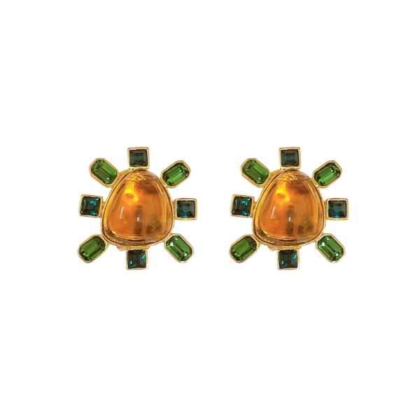 Emerald and Topaz Cabochon Center Clip Earring Online Sale