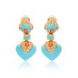 Turquoise & Coral Heart Drop Clip Earrings on Sale