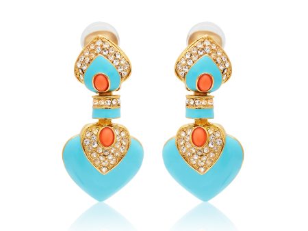 Turquoise & Coral Heart Drop Clip Earrings on Sale