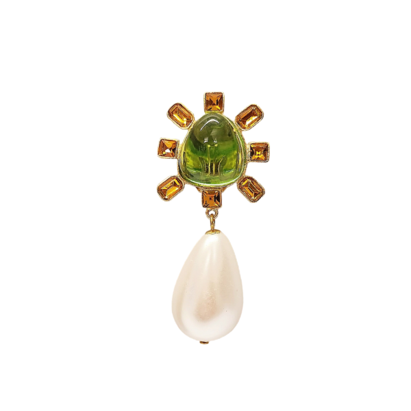 Topaz and Peridot Cabochon Center Pearl Drop Clip Earring Discount