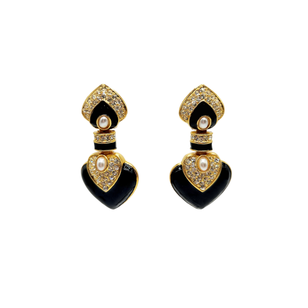 Black Drop Heart Clip Earrings Online Hot Sale