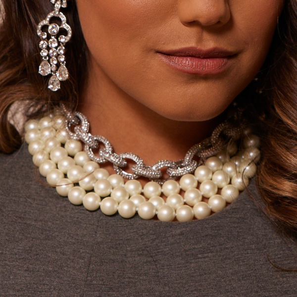 3 Row Pearl Necklace With Silver Clasp Online Sale