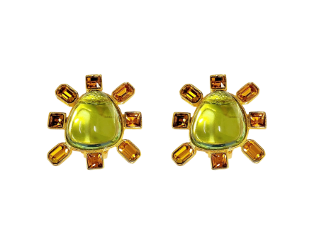 Topaz and Peridot Cabochon Center Clip Earring Fashion