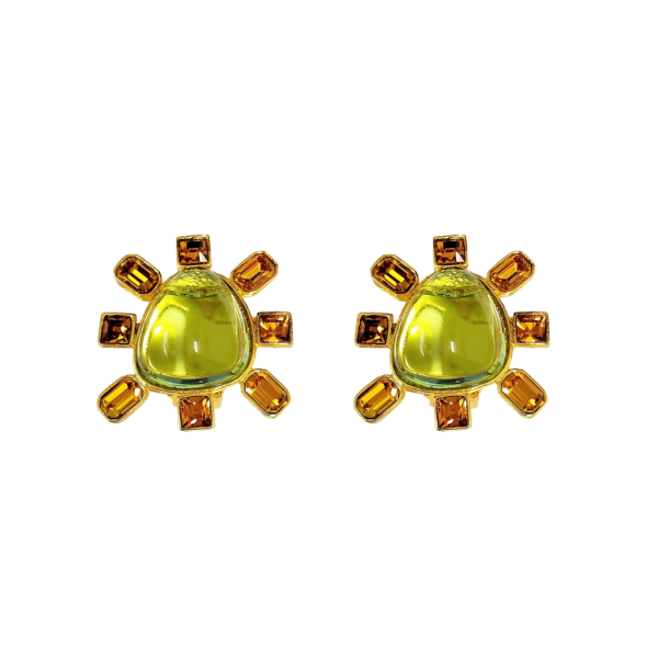 Topaz and Peridot Cabochon Center Clip Earring Fashion