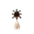 Aqua and Amethyst Cabochon Center Pearl Drop Clip Earring Fashion